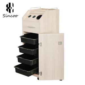 High Quality Large Black Modern Hotel Use 4-Wheel Durable Fashion Beauty Salon <b>Trolley</b> Cart Wooden Hair <b>Tools</b> Cabinet - Product Image 5