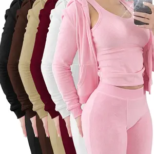 Lvcong Autumn 2022 New Streetwear Bodysuit Tracksuits Pink Terry Toweling Vest Short Sweatshirt Pants 4 Two Piece Set for Woman