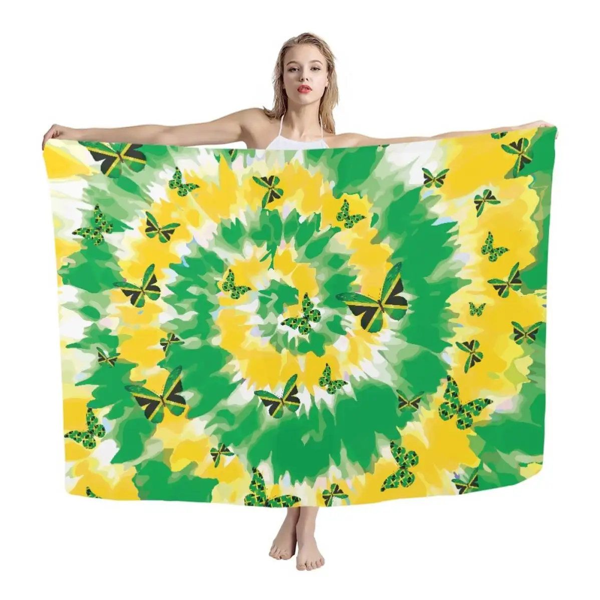 Estampado completo Bandera de Jamaica Sarong mujeres suave playa traje de baño cubrir sublimación personalizada Tie Dye moda venta al por mayor Sarongs vestido
