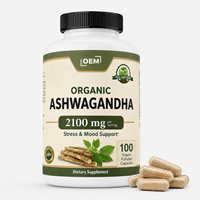 Capsules d'Ashwagandha OEM 2100 mg par dose, capsule de pullulan, soutien du stress et de l'humeur, complément alimentaire adaptogène à base de plantes