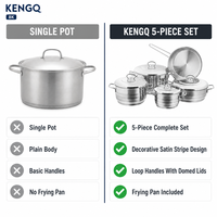 Ensemble d'ustensiles de cuisine en acier inoxydable personnalisé, 5 pièces, antiadhésif, comprenant poêle à frire, casserole, wok, faitout, qualité alimentaire, pour usage domestique, vente en gros