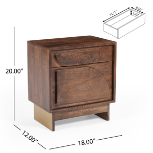 Wood Nightstand With 1 <b>Drawer</b> Walnut Finish Modern <b>Storage</b> Side Table <b>For</b> Bedroom Living Room - Product Image 3