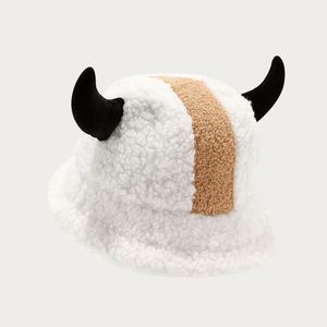 New <b>Creative</b> Horn Autumn Winter Outdoor Bucket Hat Thickened Warm Plush Stylish Character Casual Bucket Hats - Product Image 4