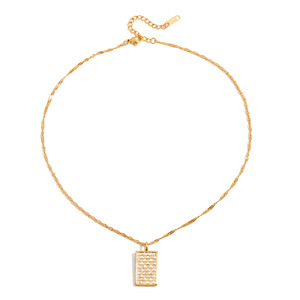 Collar con Colgante Rectangular de Acero Inoxidable con Diamantes Blancos Engastados en Pavé, Joyería de Regalo - Product Image 5