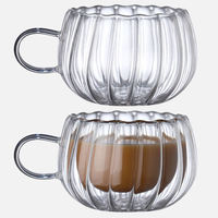Tasse à café en verre à double paroi en forme de citrouille, mug en verre à rayures verticales avec poignée pour thé, latte, cappuccino