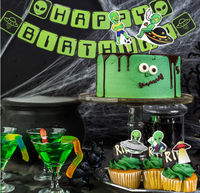 Décorations de fête d'anniversaire sur le thème des vaisseaux spatiaux, des OVNIs et des extraterrestres : Bannières, guirlandes, décorations pour cupcakes et gâteaux, ballons en latex imprimés à l'hélium, fournitures cadeaux