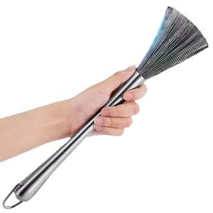 Stainless Steel Pot Scrubber Long Handle Steel Wire Brush For Kitchen Cleaning Household Use - Product Image 2