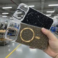 Coque de téléphone transparente avec support métallique pour appareil photo et plaque arrière en PC ornée de paillettes et de diamants pour iPhone 17 Pro Max
