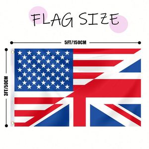 USA UK Flag 3x5 Ft Pennant Style <b>Banner</b> with Brightly Colored Brass Grommets 100D Polyester Outside Decor - Product Image 5