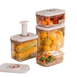 Round Kitchen Vegetables Fruits Storage Box Clear Plastic Vacuum Airtight Food Storage <b>Containers</b> With Lock Lid and Vacuum Pump - Product Image 2
