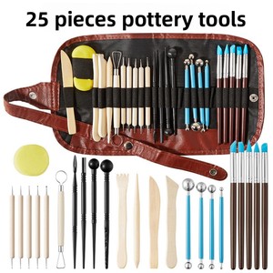 Kit d'outils <span class=keywords><strong>de</strong></span> sculpture avec manche en bois, lot <span class=keywords><strong>de</strong></span> 25 pièces, poterie céramique et argile, outils <span class=keywords><strong>de</strong></span> modelage pour fournitures d'art - Product Image 4