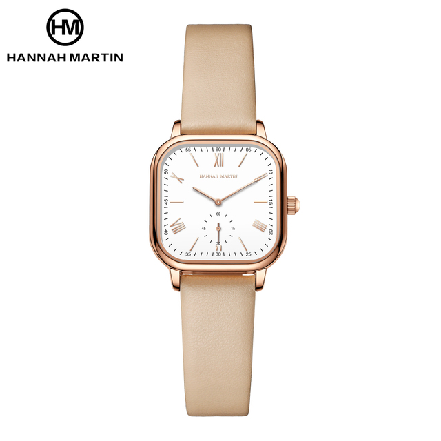 HANNAH MARIN Minimalist Square Watches for Ladies Custom Logo Casual Leather Band Waterproof Women Wristwatch Reloj De Mujer
