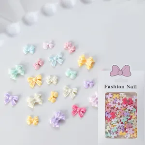 Ornamen kuku 100 buah, dihiasi dengan resin Macaron datar dasi kupu-kupu dopamin ornamen kuku