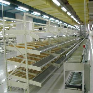 Стеллажи гравитационные стальные для хранения коробок, логистических систем склада, систем выдачи товаров, регулируемая конструкция, стеллаж для проточной логистики картонных коробок - Product Image 3