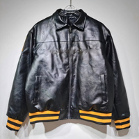 Blouson en cuir décontracté coupe ample grande taille avec col montant brodé et fermeture éclair, style motard, coupe-vent en coton pour le printemps