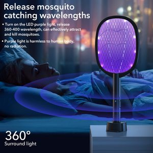 ใหม่ไม้ตีแมลงวันไฟฟ้า2อิน1ไม้ช็อตยุง4000V พร้อมฐานชาร์จ USB สำหรับในร่มและกลางแจ้ง2แพ็ค - Product Image 4