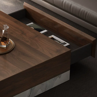 Table basse rectangulaire en bois massif et pierre vitrifiée au design moderne et luxueux BTCT027 avec tiroirs pour le salon