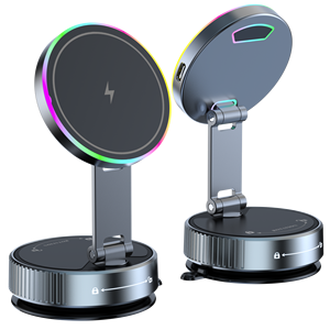 Support d'écran mobile universel stable à adsorption sous vide en <span class=keywords><strong>verre</strong></span>, rotation à 360 degrés, charge magnétique sans fil pour voiture avec lumière RVB - Product Image 6