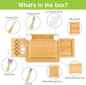 Juego de Tablas de Queso Rectangulares de Madera para Servir, Tabla de Queso de Bambú para el Hogar con Cuchillos de Acero Inoxidable - Product Image 3