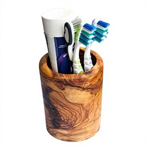 Wood Round <b>Toothbrush</b> <b>Holder</b> Stand Wall Mounted Minimalist Bathroom Organizer - Product Image 5