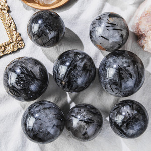 <span class=keywords><strong>Turmalina</strong></span> <span class=keywords><strong>Negra</strong></span> en Cuarzo Pulido, Esfera de Tamaño Mediano, Piedra Curativa para Colección - Product Image 6