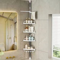 Étagère de rangement pliable à quatre niveaux en acier inoxydable et plastique PP pour la salle de bain, organisateur d'angle