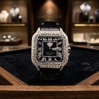 Montre analogique à cadran carré en quartz, incrustée de diamants Moissanite, boîtier en acier inoxydable, bracelet en caoutchouc et verre cristal, légère