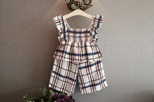 Produit chinois, chemise à carreaux à volants et pantalon, vêtements pour filles et enfants en 2 pièces - Product Image 4