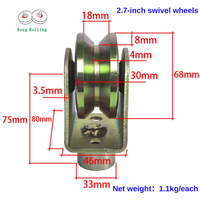 Roue pivotante à gorge en V Rong Rolling de 2 pouces, corps en acier 45, support en acier A3, rotative à 360°, 3 roulements 6000RS