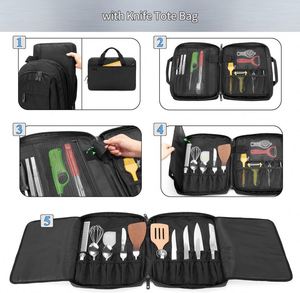 Échantillon gratuit : Sac de transport pour couteaux de chef, 20 poches au total, pour couteaux et ustensiles de cuisine, en toile cirée résistante aux taches, pour étudiants en cuisine - Product Image 6