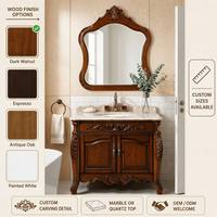 Meuble-lavabo traditionnel XINFUMEI en bois massif avec porte sculptée, robinet or rose, plan de travail en marbre – Vente en gros pour hôtels, OEM
