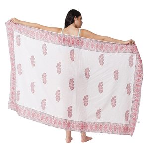 Pareo de Algodón con Estampado a Mano en Rosa Caramelo para Mujer, Ligero, para Usar como Cubrebañador, para la Playa y Vacaciones de Verano - Product Image 1