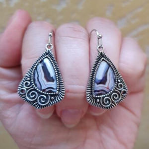 Orecchini Pendenti in Agata Boema con Placcatura in Argento Anticato, Gioielli da Festa per Donne, Orecchini di Tendenza - Product Image 6