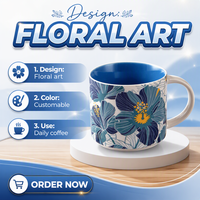 Ensemble de tasses en céramique à l'intérieur lumineux, motif floral coloré, tasses à café en porcelaine, cadeau pour la maison et le bureau, vente en gros pour la table