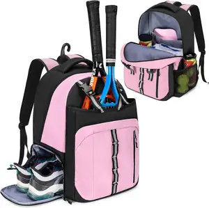 حقيبة ظهر مخصصة لريكل وبطول تنس تتسع لعبيتين مع مساحة للأحذية منفصلة حقيبة ظهر لريكل وبكرة التنس