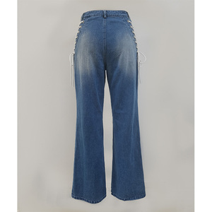 <span class=keywords><strong>Jeans</strong></span> da Donna di Alta Qualità Personalizzati, Casual, a Gamba Larga, Vita Media, con Design a Cinghie Laterali, <span class=keywords><strong>Jeans</strong></span> Lavati, Pantaloni da Donna - Product Image 3