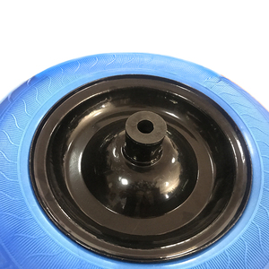 Roue de brouette anti-crevaison PU1411 14x3.50-8, pneu en mousse PU bleu de 14 pouces, jante en acier, trou d'axe de 5/8 po, pour chariot de jardin - Product Image 2