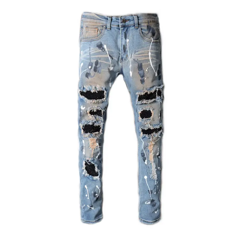 Высокое качество от производителя, новый стиль, дизайнерские модные синие обтягивающие Стрейчевые простые джинсовые мужские брюки, сделано в Китае, мужские джинсы
