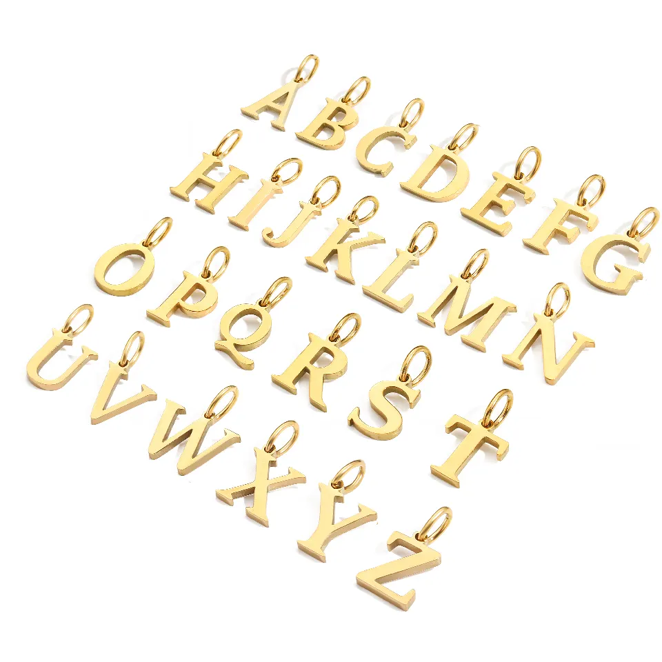 INS Simple acier inoxydable 14K or PVD plaqué bricolage 10mm lettre Alphabet Initiale pendentif à breloque accessoires bijoux raccord