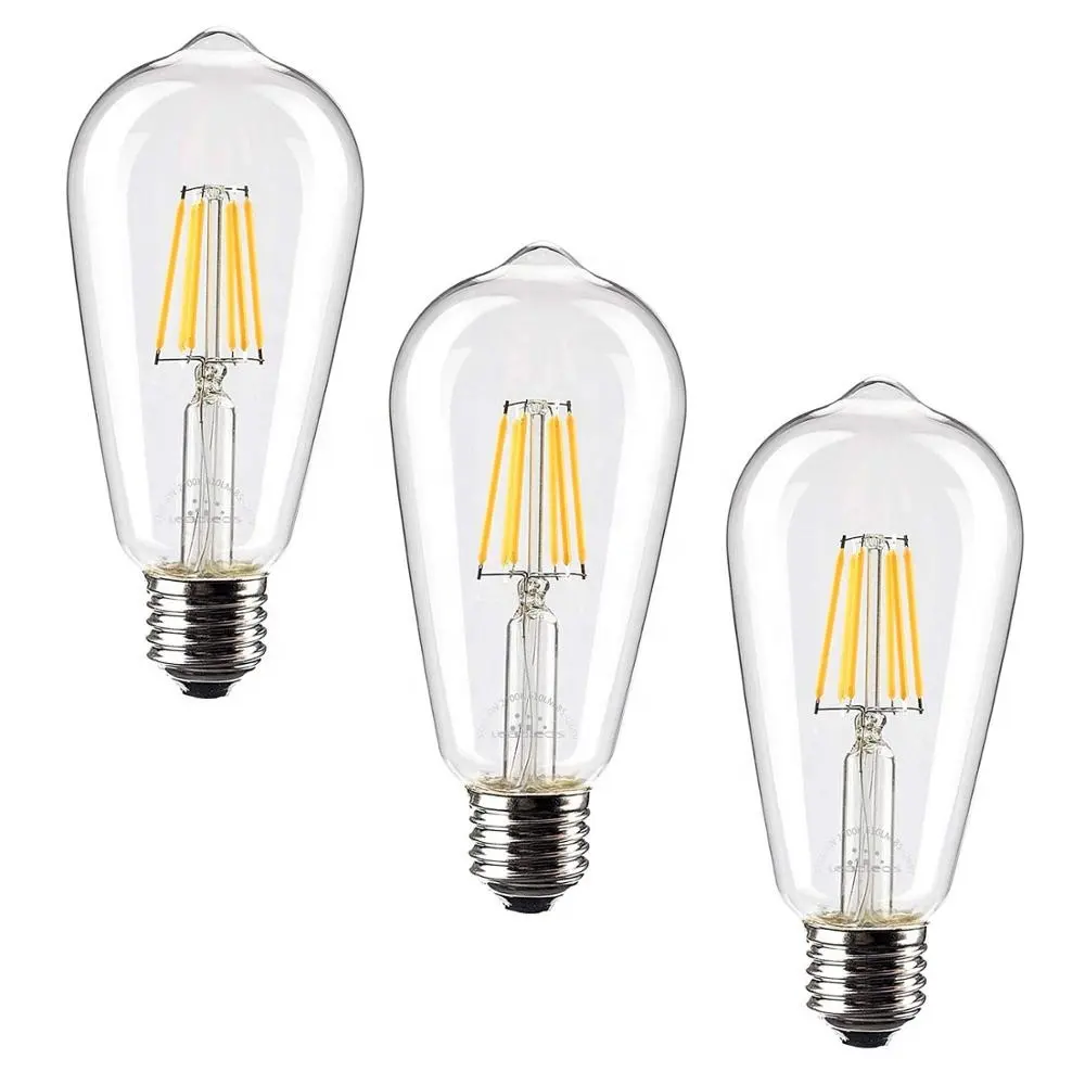 De alta calidad de la cubierta de vidrio decorativo lámpara decorativa 3 Pack 6W de 360 grados Led Edison bombilla de filamento ST64 E27 regulable larga vida útil