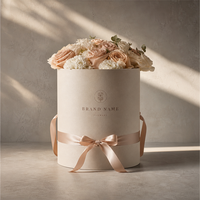 Premium Blumenboxen mit Individuellem Logo Bedruckte Runde Schachtel mit Schleifenband Luxuriöse Blumenverpackung Geschenkpräsentation Einzelhandelsdisplay