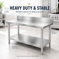 Meja Kerja Dapur Stainless Steel dengan Backsplash Belakang untuk Pesanan Grosir Salad Bar