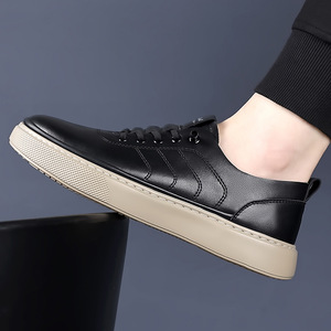<b>White</b> Pu Leather Men's Casual Sneakers Toe <b>Lace</b>-Up Breathable Summer Outdoor Shoes Lightweight Driving Wear EVA Midsole Rubber - Product Image 4