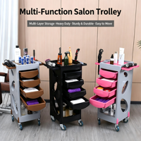 Chariot de salon de coiffure mobile avec support pour sèche-cheveux et plateaux de coloration