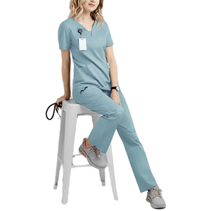 Tenues d'uniformes médicaux personnalisées unisexes à manches courtes et pantalons droits pour médecins, salons de beauté, infirmières, USI, dentistes – Tissu tissé - Product Image 4