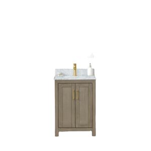 Meuble-lavabo de salle de bain en chêne gris, style transitionnel, en bois massif et contreplaqué, avec vasque en céramique, résistant à l'eau, fabriqué au Vietnam - Product Image 1