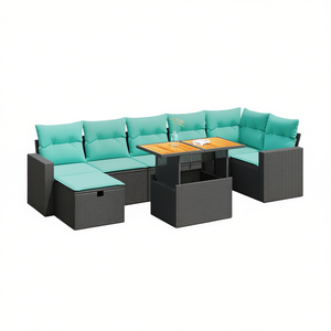 Set Divano da Esterno Moderno in Polyrattan Grigio 8 Pezzi con Cuscini e Tavolo in Acacia - Arredamento da Giardino - Product Image 1