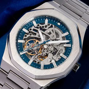 Top marque Design élégance Tourbillon mouette mouvement bleu visage automatique mécanique hommes montre