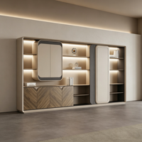 Meuble de rangement moderne de luxe en bois avec éclairage LED, étagère ouverte et vitrine pour bureau et salon