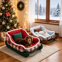 Lit pour animaux de compagnie en forme de traîneau de Noël pour chien et chat, lit pour chien en peluche confortable pour Noël, utilisation en intérieur